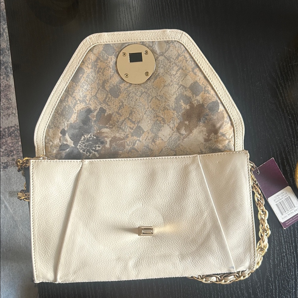 Elliott Lucca Cream Leather Clutch with Gold Chain - Picture 3 of 16